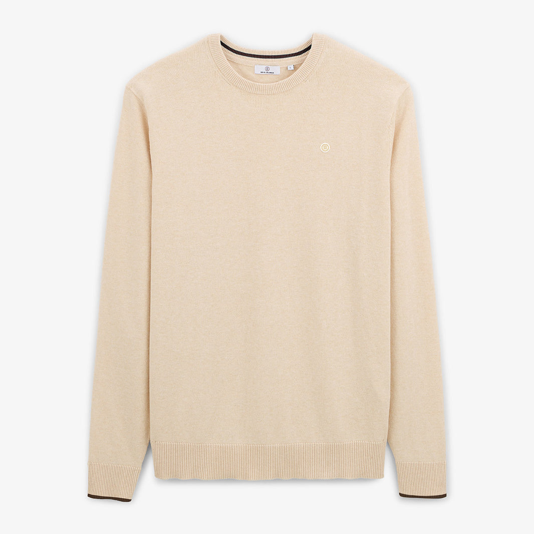 Pull avec col rond avec bande au poignet beige homme serge blanco