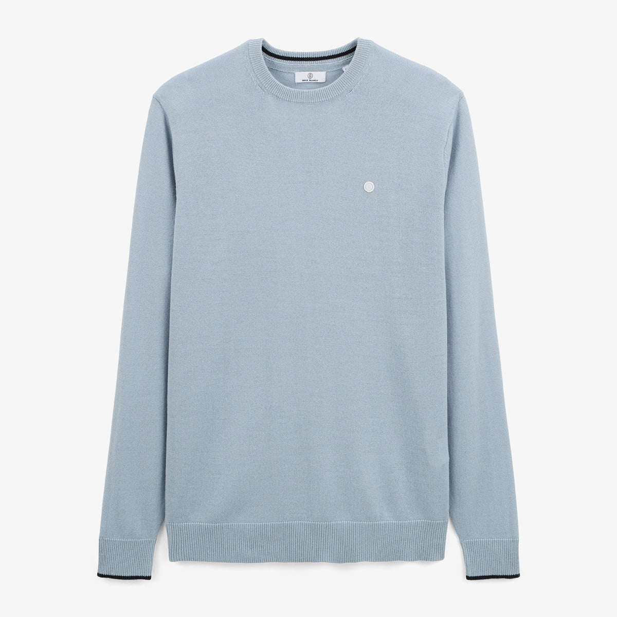 Men's glacier blue crew-neck sweater with ribbed cuffs by SERGE BLANCO