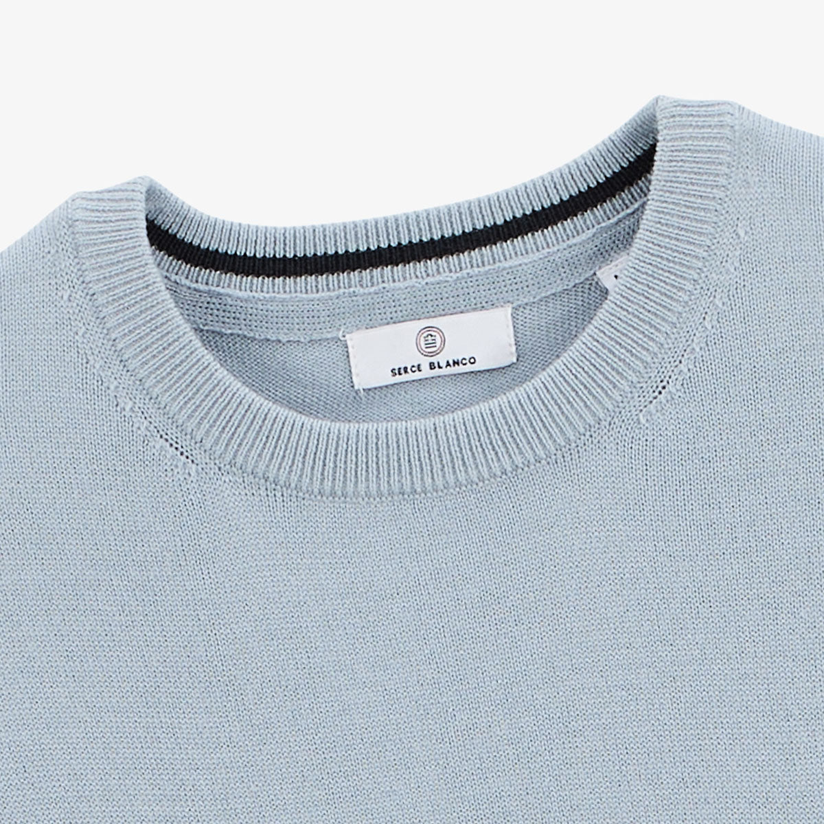 Men's glacier blue crew-neck sweater with ribbed cuffs by SERGE BLANCO