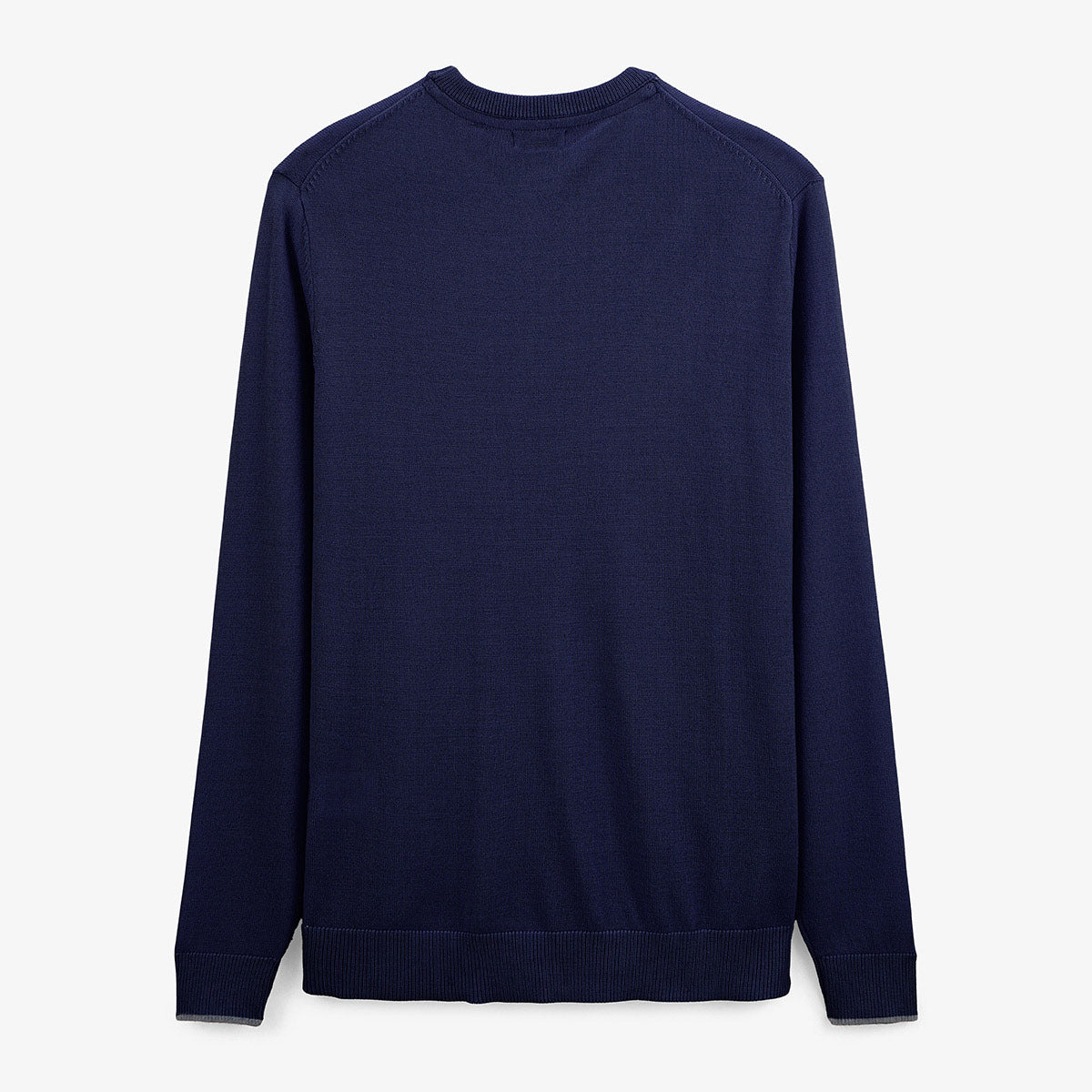 Maglione da uomo a collo rotondo con bordino ai polsini, blu navy, in twill, Blanco