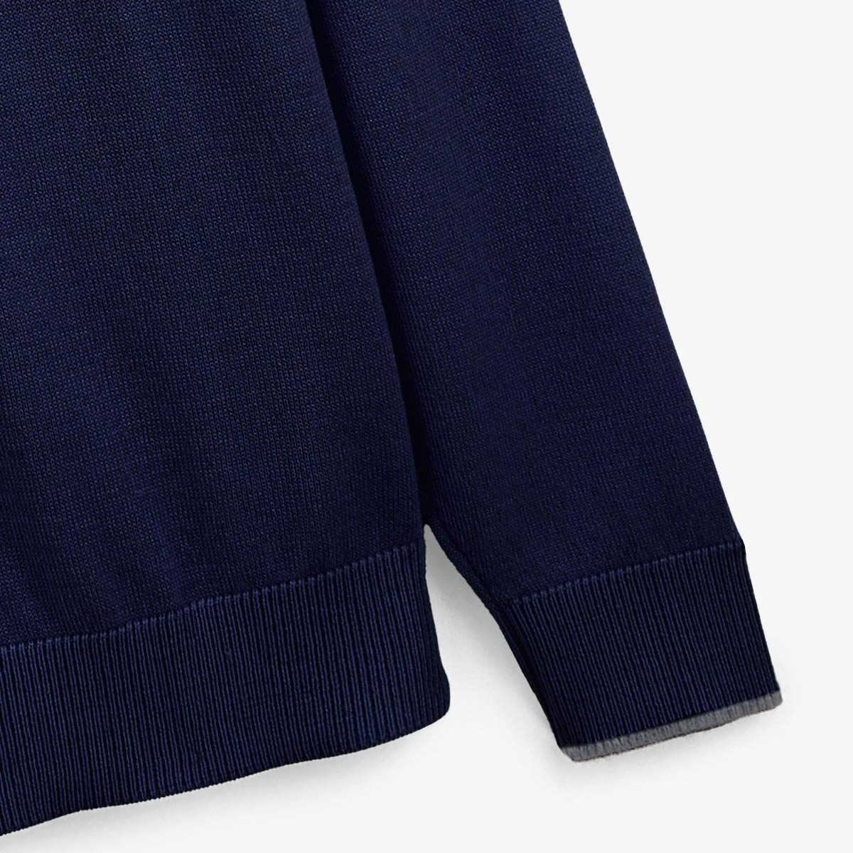 Maglione da uomo a collo rotondo con bordino ai polsini, blu navy, in twill, Blanco