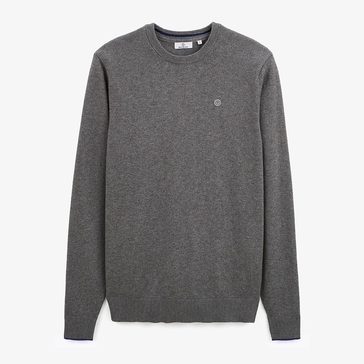Pull avec col rond avec bande au poignet gris homme serge blanco