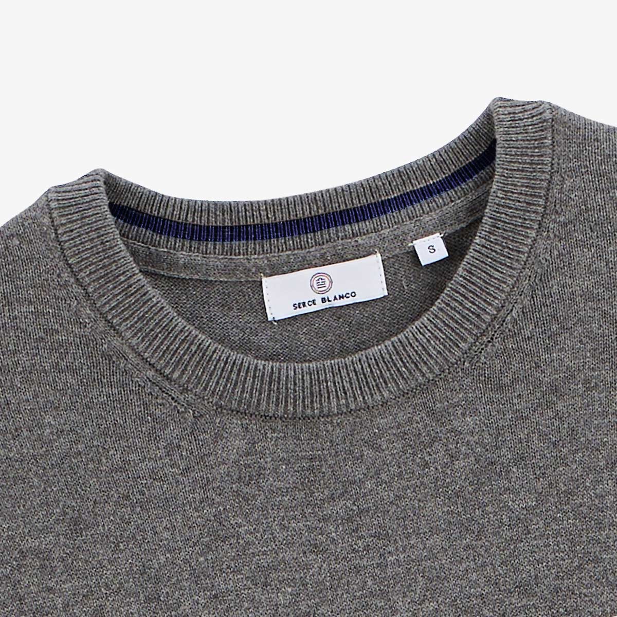 Pull avec col rond avec bande au poignet gris homme serge blanco