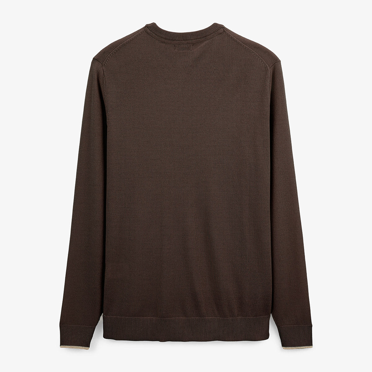 Jersey de cuello redondo con ribete marrón en las muñecas para hombre, de sarga, de Blanco