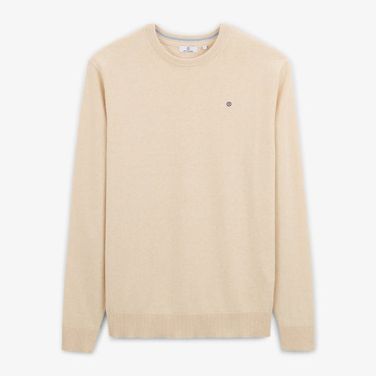 Pull col rond uni majorité coton beige SERGE BLANCO