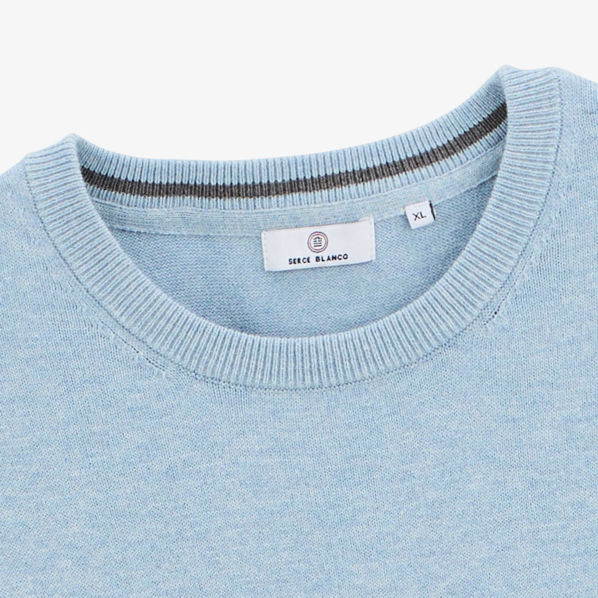 Pull col rond uni majorité coton bleu SERGE BLANCO