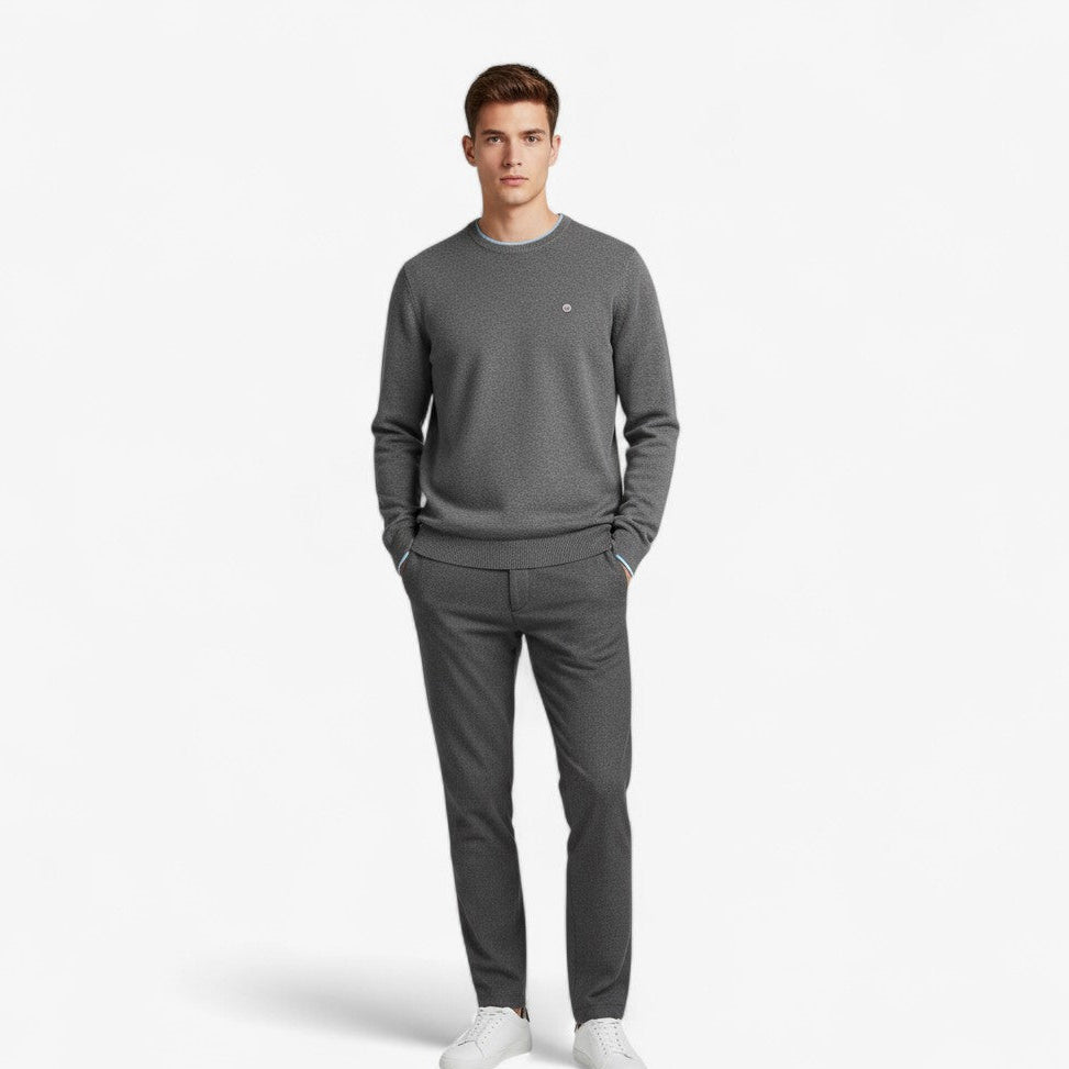 Pull col rond uni majorité coton gris SERGE BLANCO