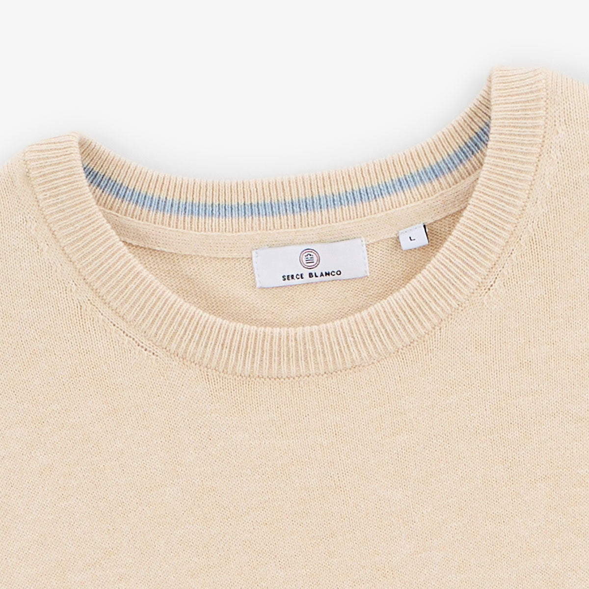 Pull col rond uni majorité coton beige SERGE BLANCO