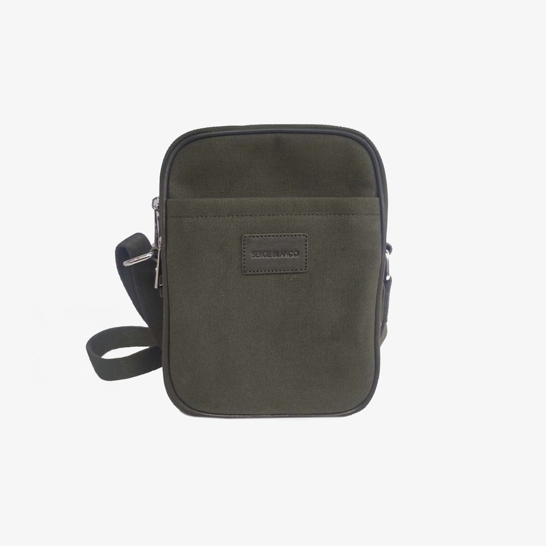 Sacoche bandoulière en cuir et toile canvas vert olive foncé Seattle