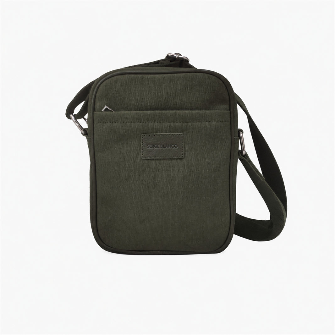 Bolso bandolera de piel y lona verde oliva oscuro «Seattle»