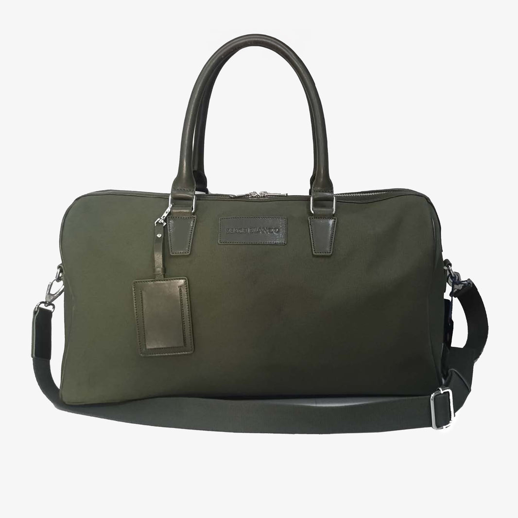 Reisetasche aus Leder und dunkelolivgrünem Canvas „Seattle“