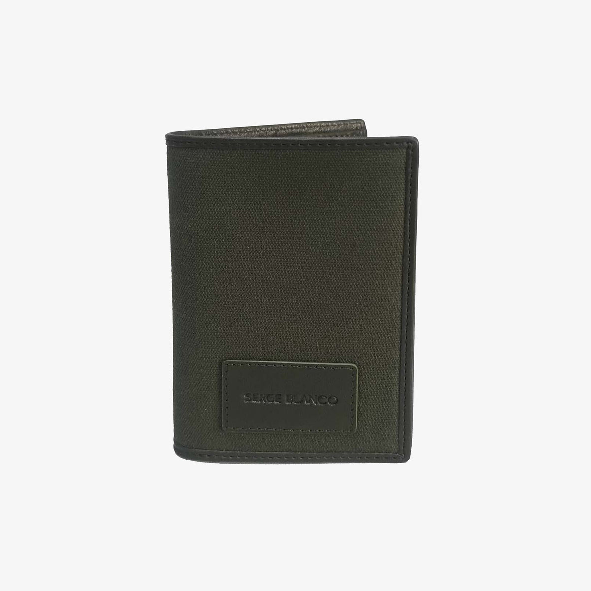Portefeuille vertical en cuir et toile canvas vert olive foncé Seattle