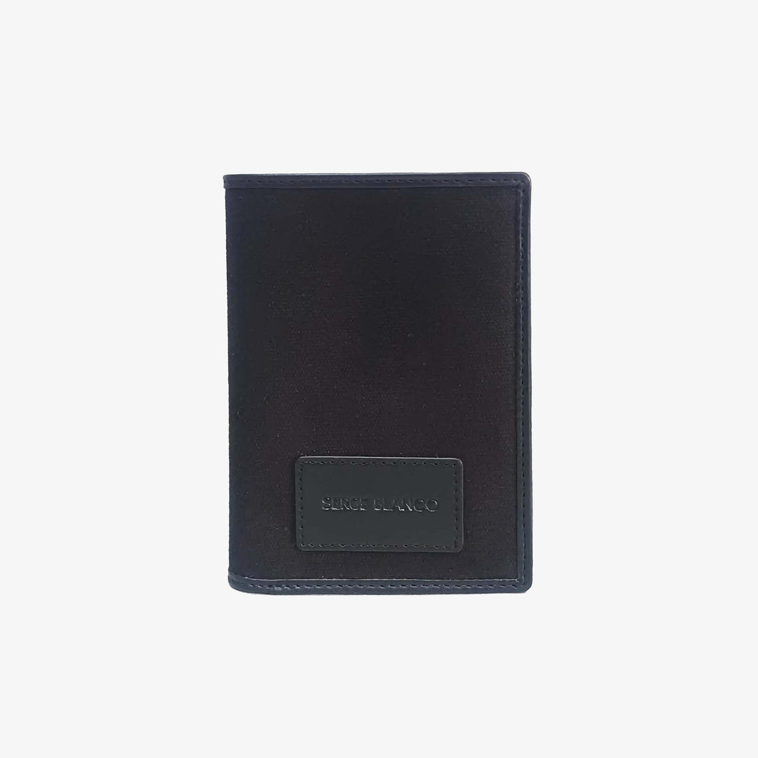 Portefeuille vertical en cuir et toile canvas noir Seattle
