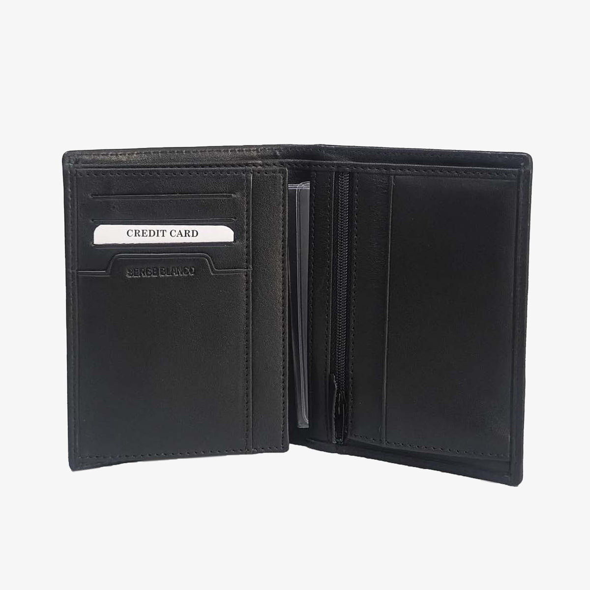 Portefeuille vertical en cuir et toile canvas noir Seattle