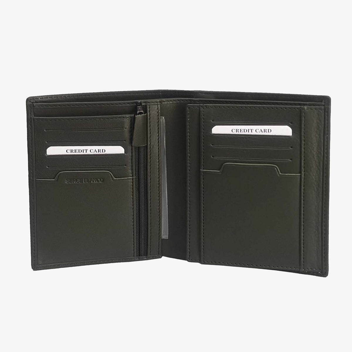 Portefeuille vertical en cuir et toile canvas vert olive foncé Seattle