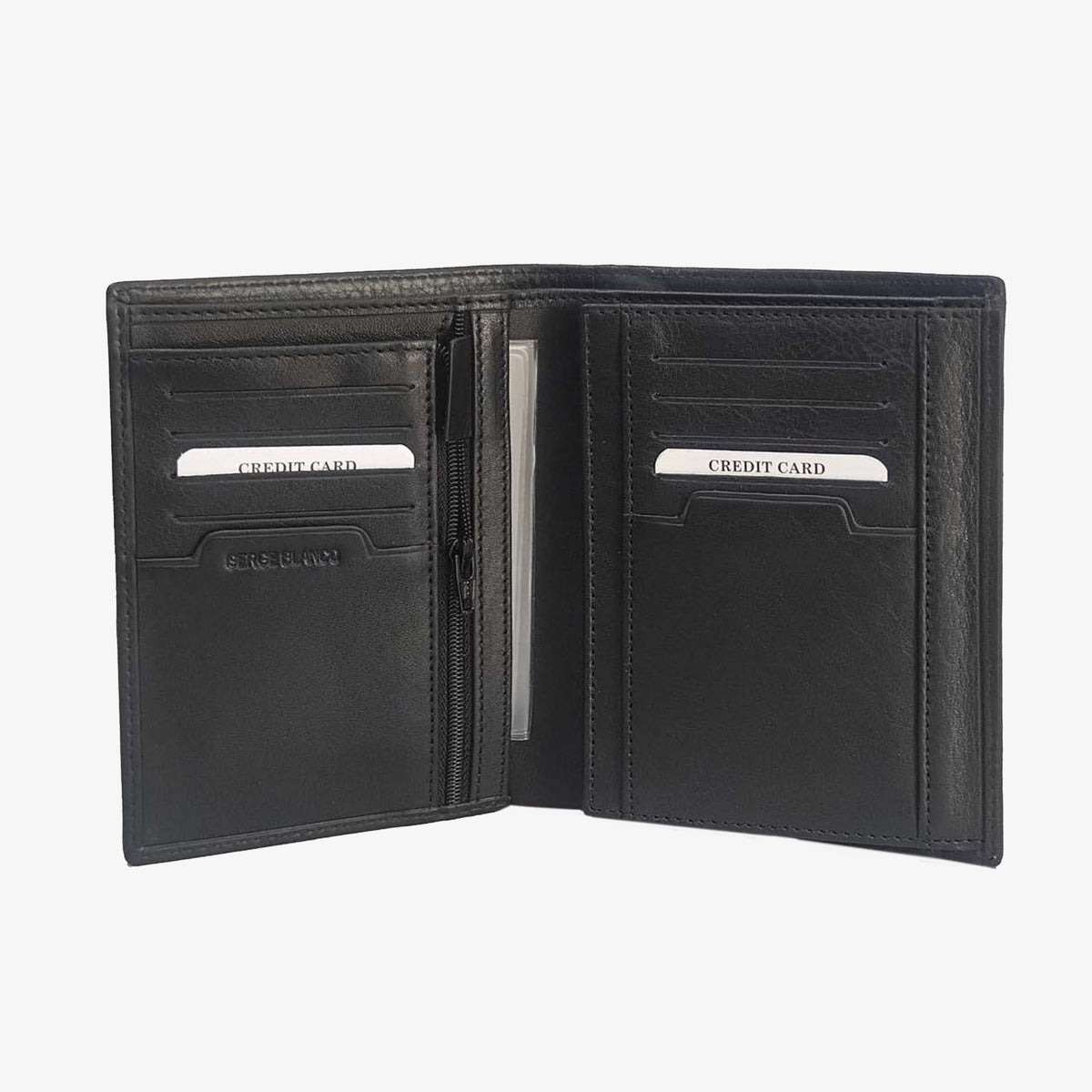 Portefeuille vertical en cuir et toile canvas noir Seattle