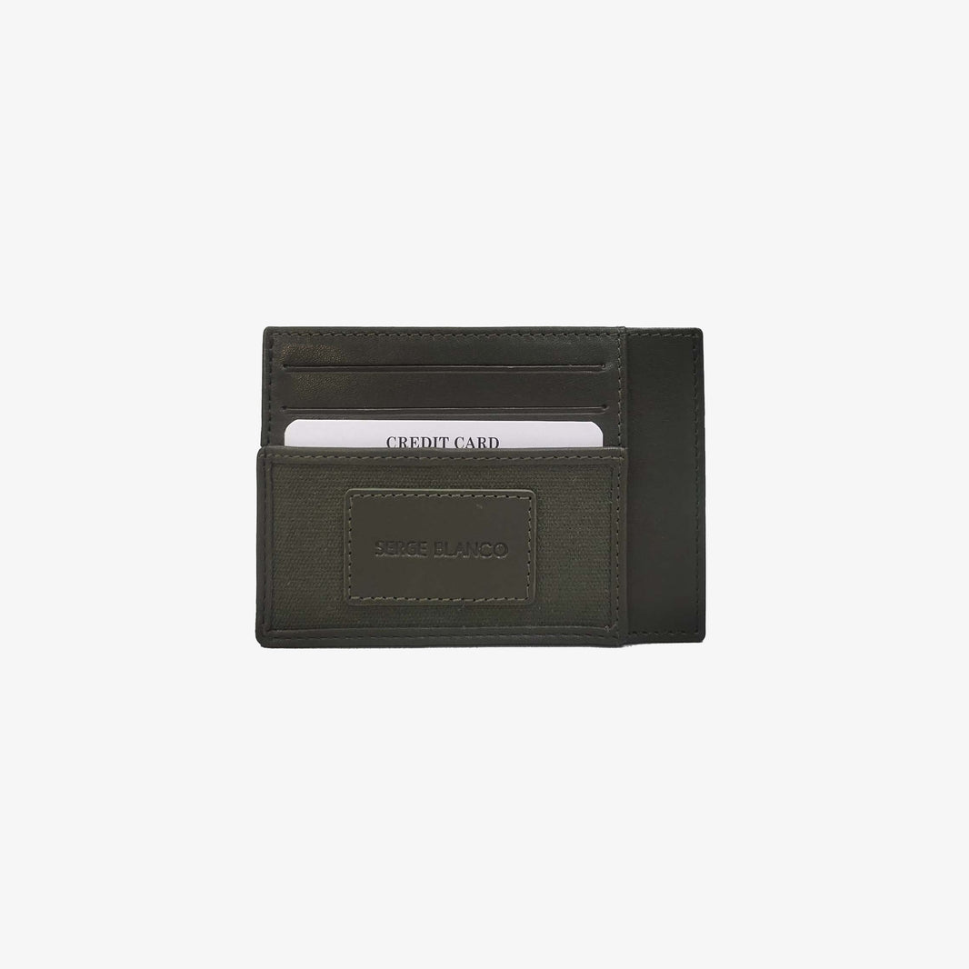 Porte-cartes en cuir et toile canvas vert olive foncé Seattle