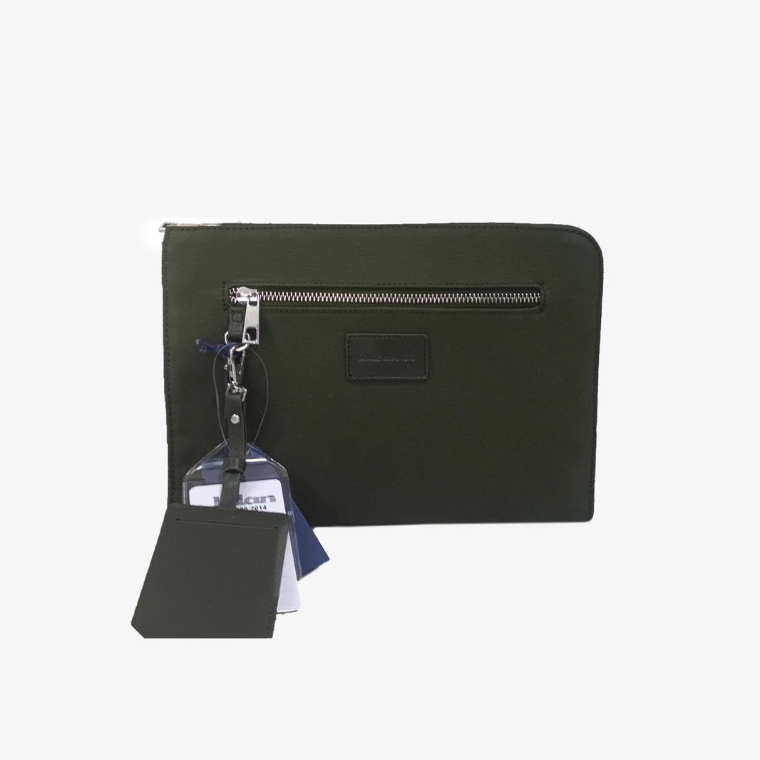 Pochette tablette en cuir et toile canvas vert olive foncé Seattle
