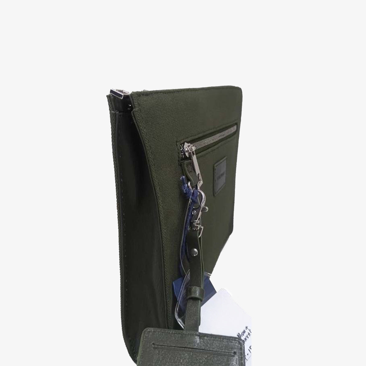 Pochette tablette en cuir et toile canvas vert olive foncé Seattle