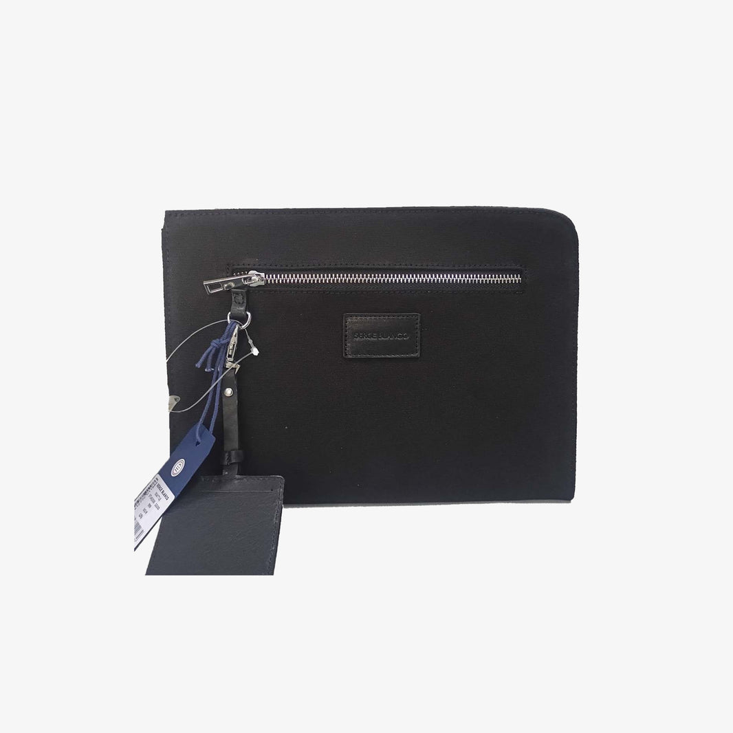 Pochette tablette en cuir et toile canvas noir Seattle