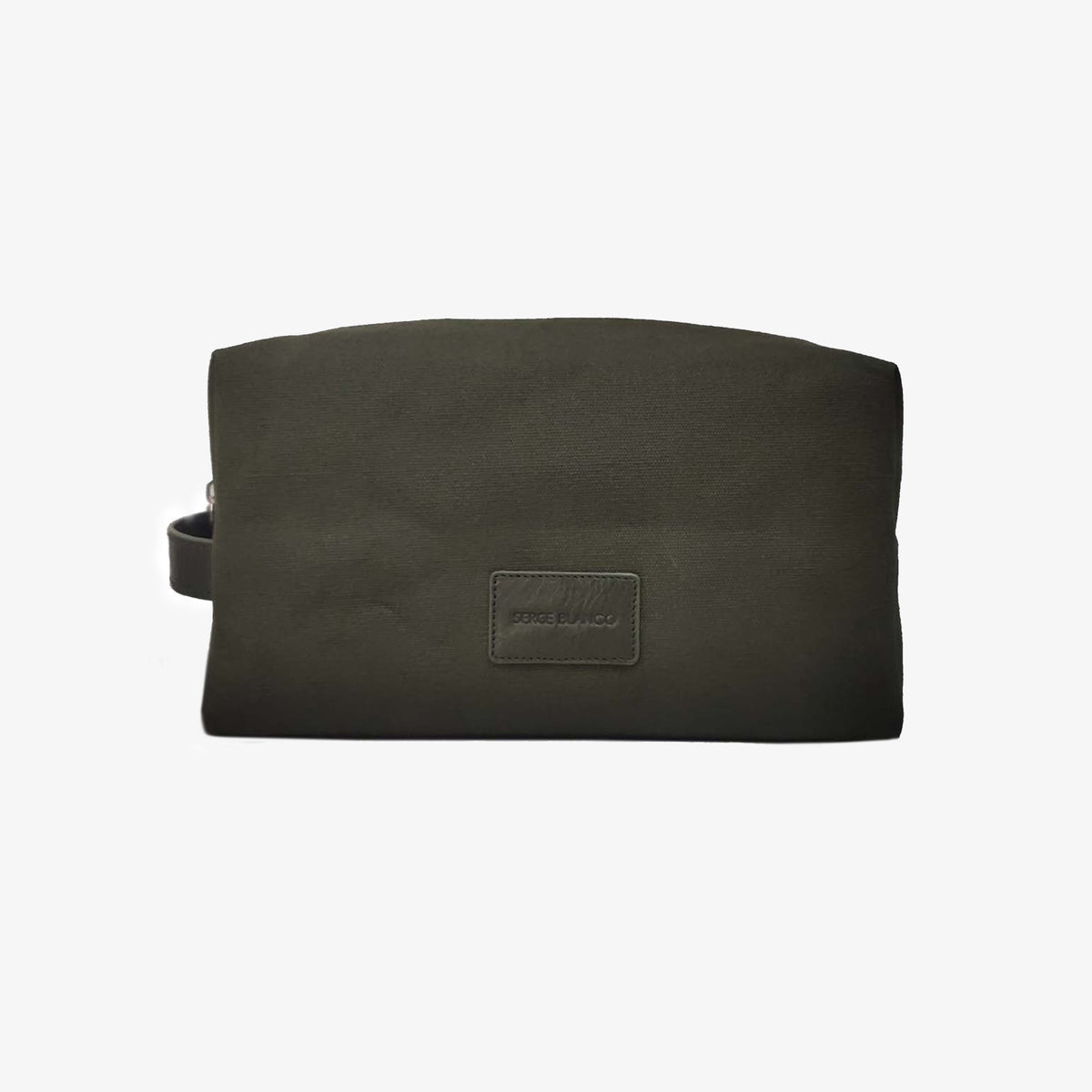 Trousse de toilette en cuir et toile canvas vert olive foncé Seattle