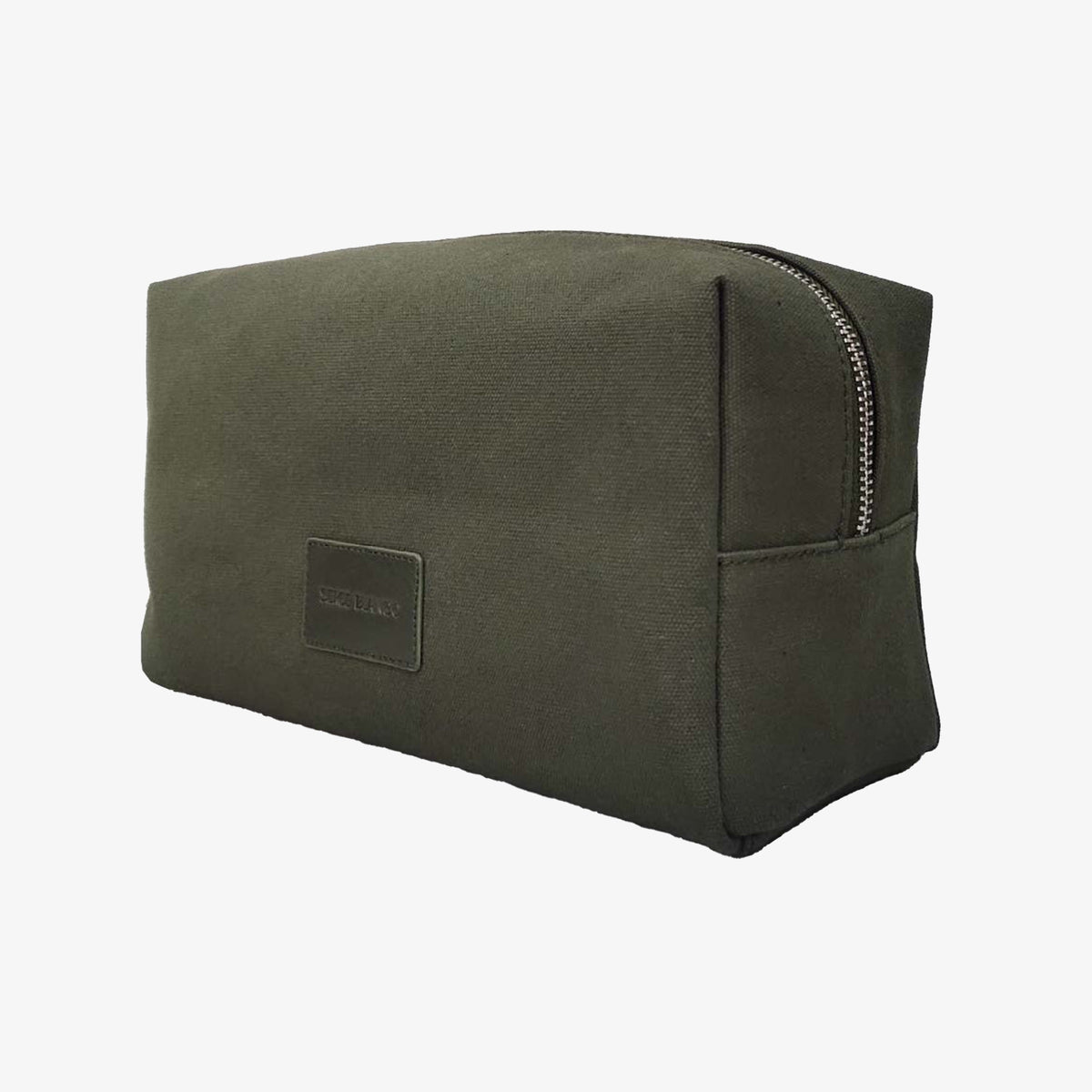 Trousse de toilette en cuir et toile canvas vert olive foncé Seattle