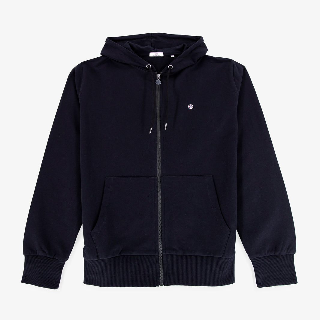 Sweat zippé à capuche Sidney en coton bleu marine