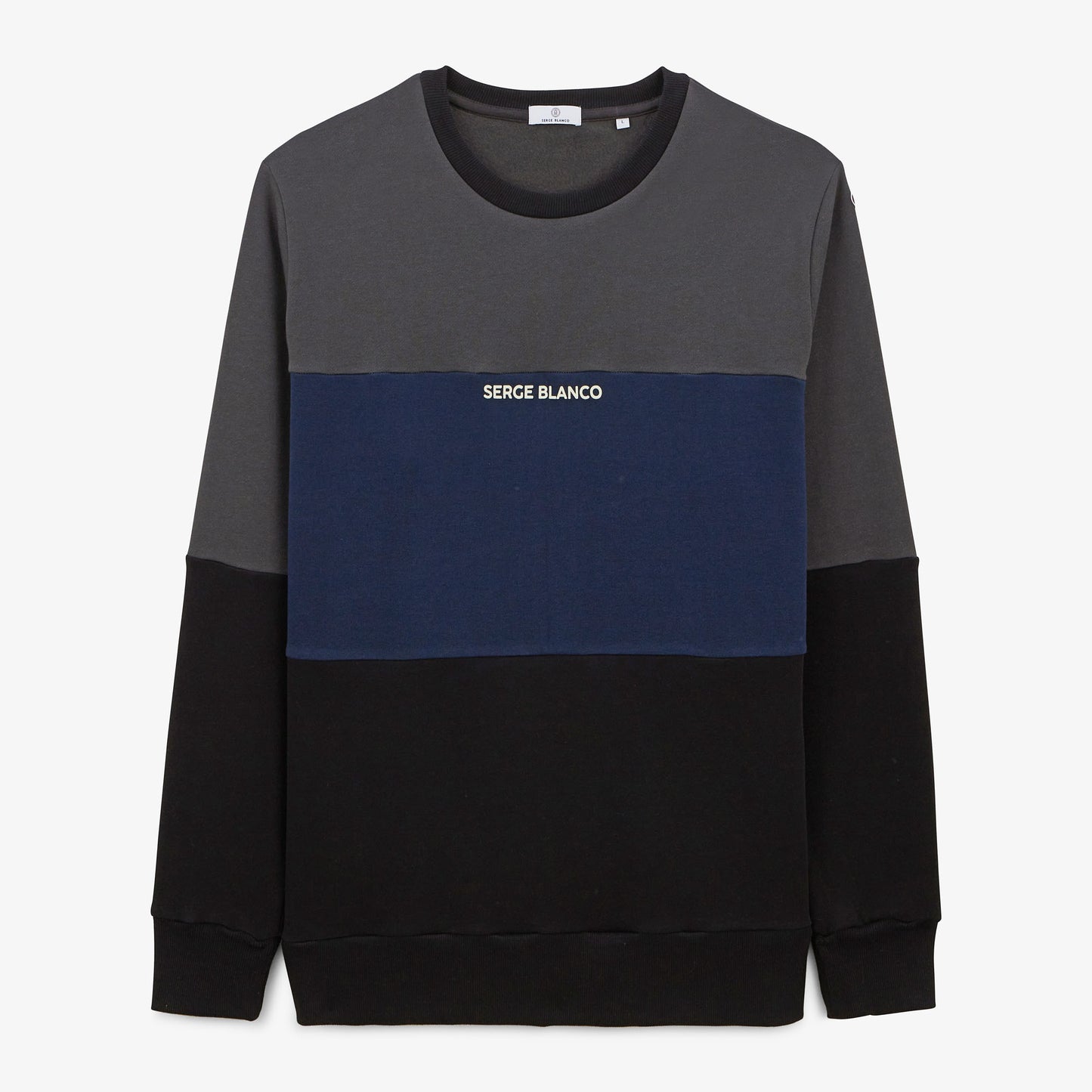 Tricolor round neck sweatshirt with anthracite logo