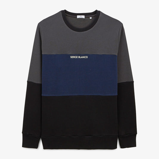 Tricolor round neck sweatshirt with anthracite logo