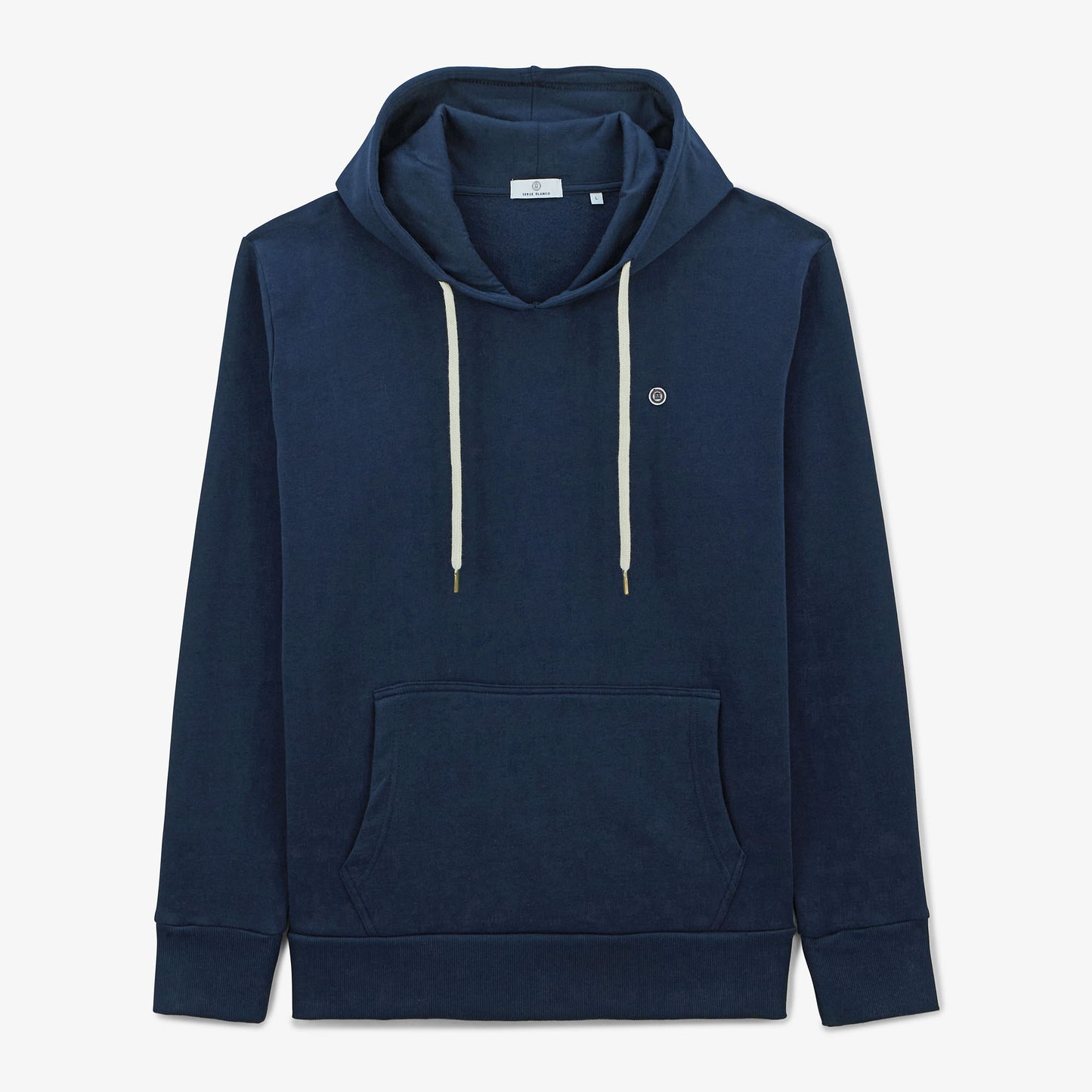 Navy blue hoodie with drawstrings