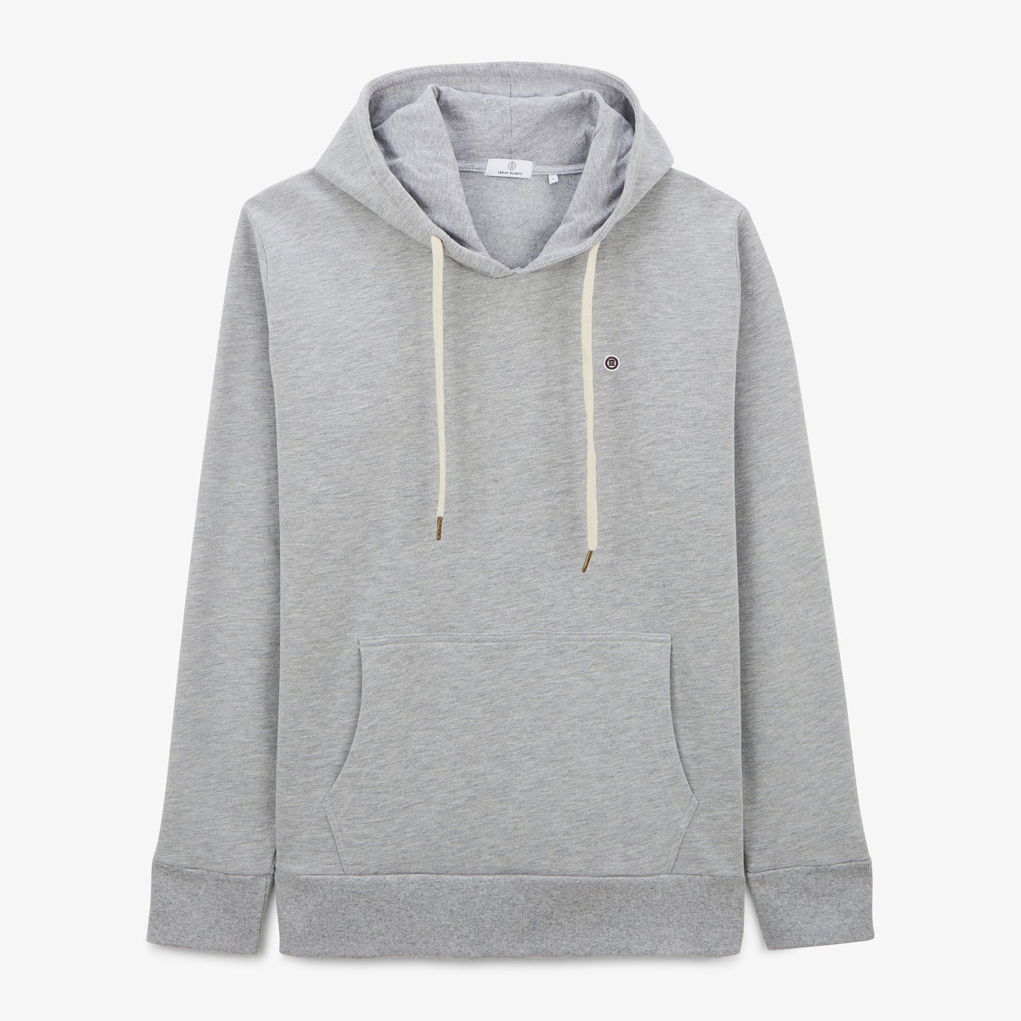 Grey hoodie with drawstrings