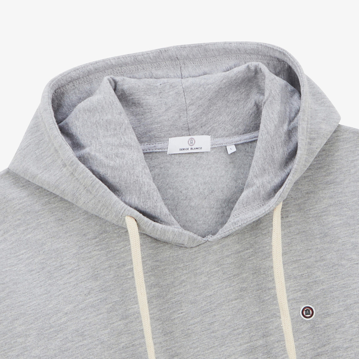 Grey hoodie with drawstrings