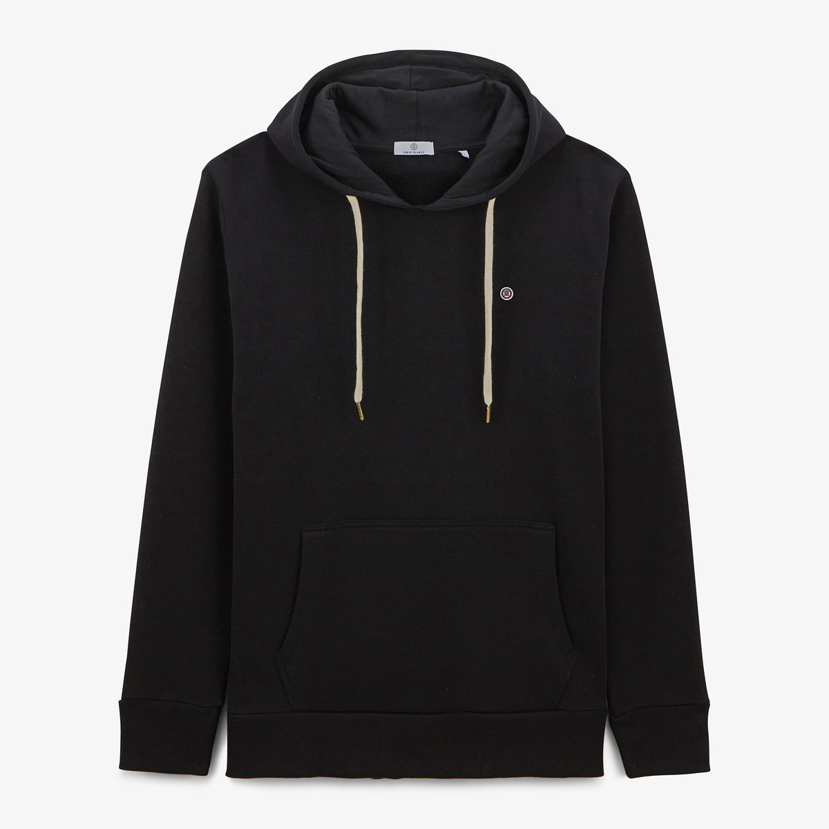 Black hoodie with drawstrings