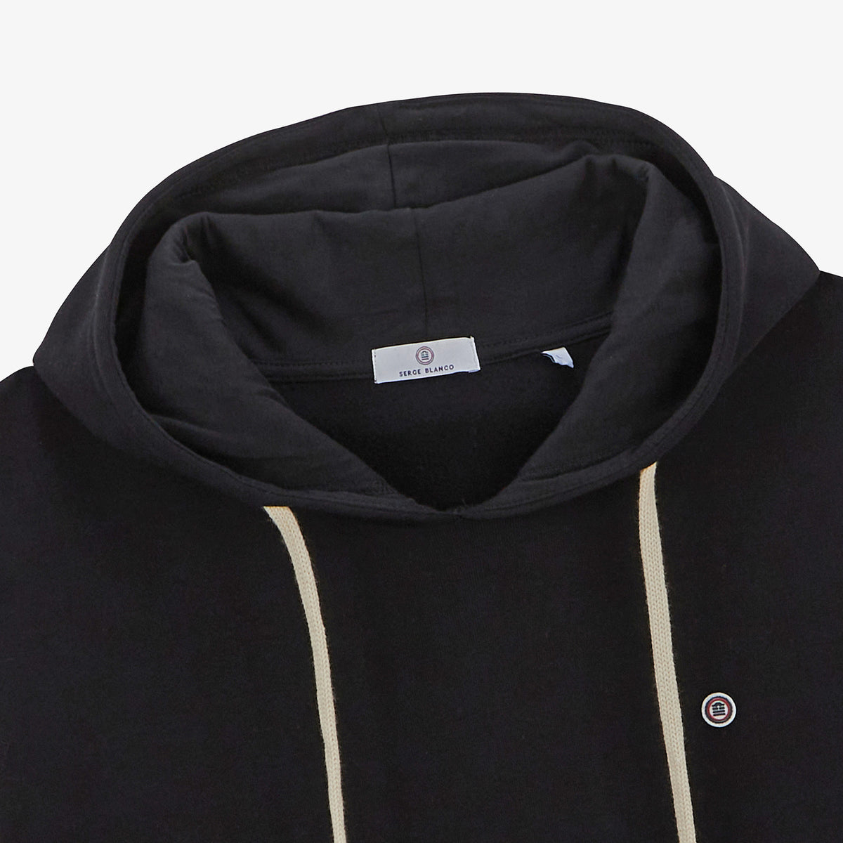 Black hoodie with drawstrings