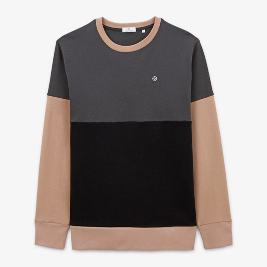 Anthracite tricolor round neck sweatshirt