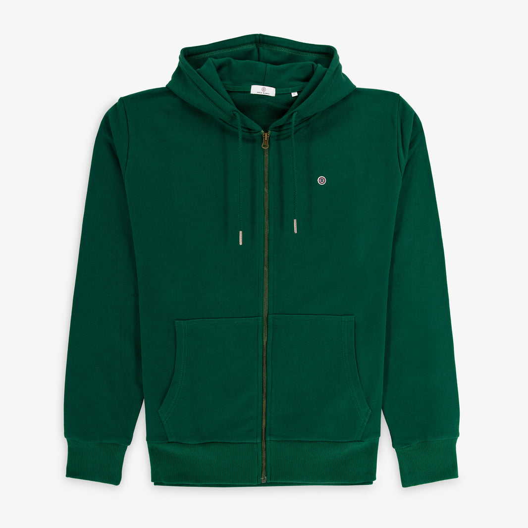 Seydina-Kapuzenpullover mit Reißverschluss aus grünem Baumwollfleece