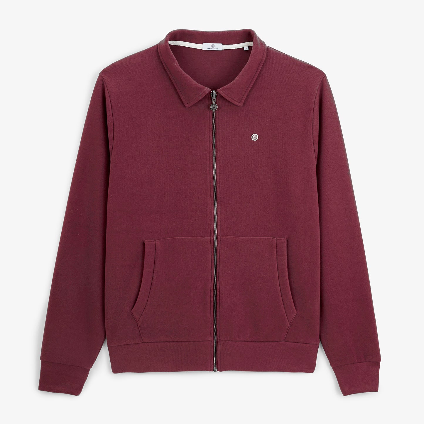 Sweat zippé French Rib col chemise rouge vigne