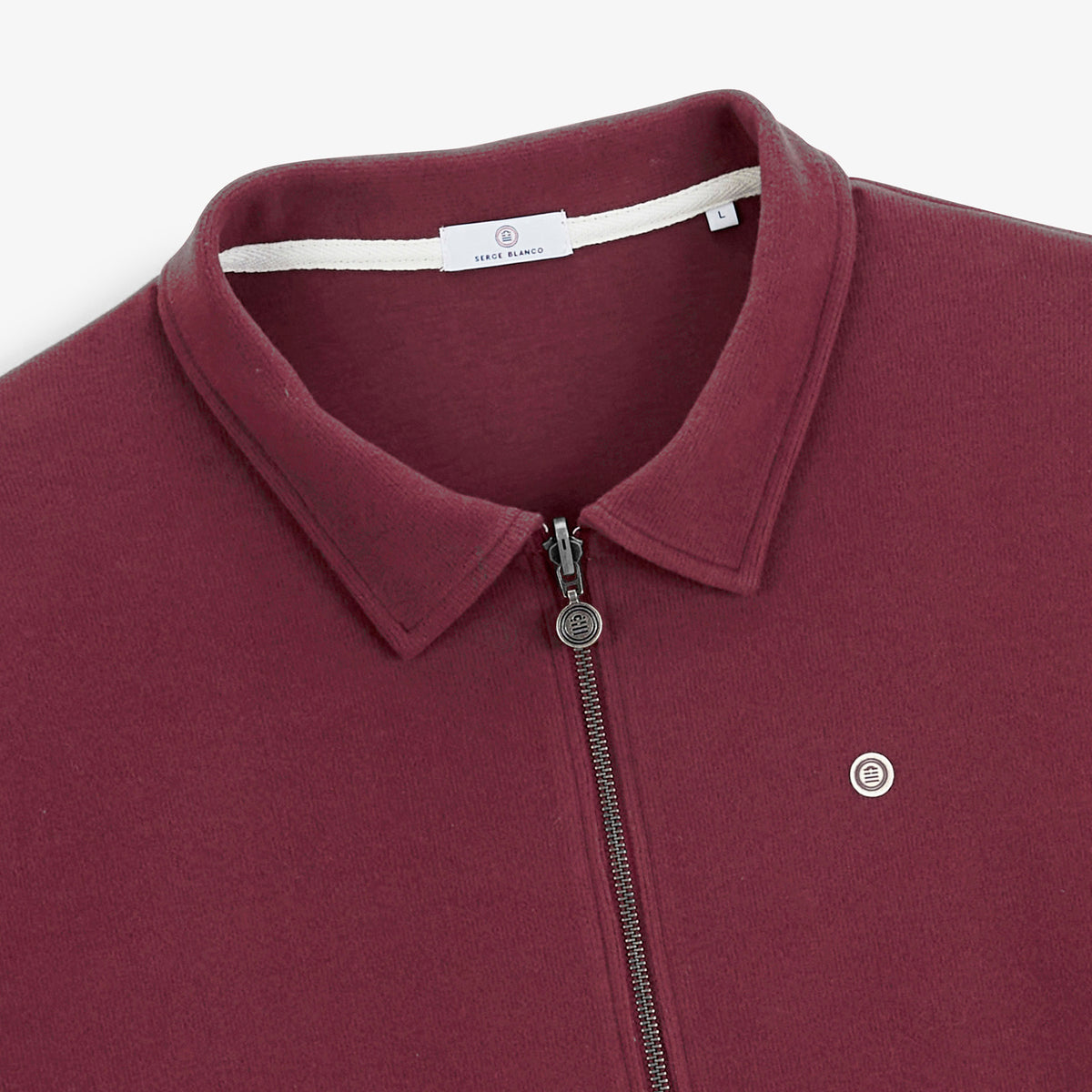 Sweat zippé French Rib col chemise rouge vigne