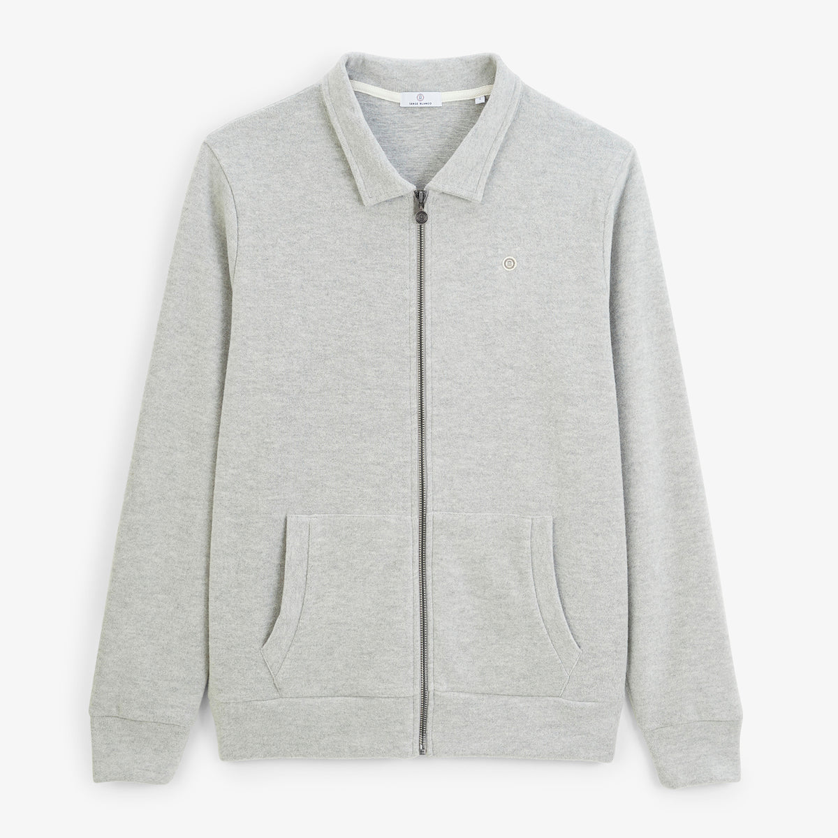 Sweat zippé French Rib col chemise gris chiné