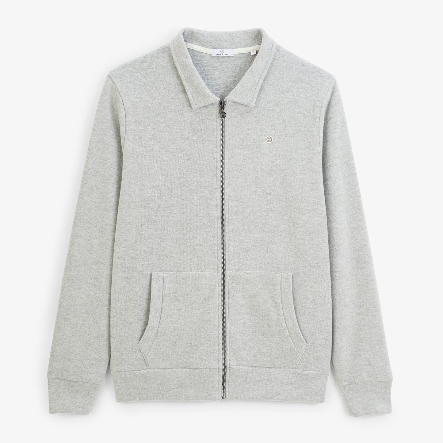 Sweat zippé French Rib col chemise gris chiné