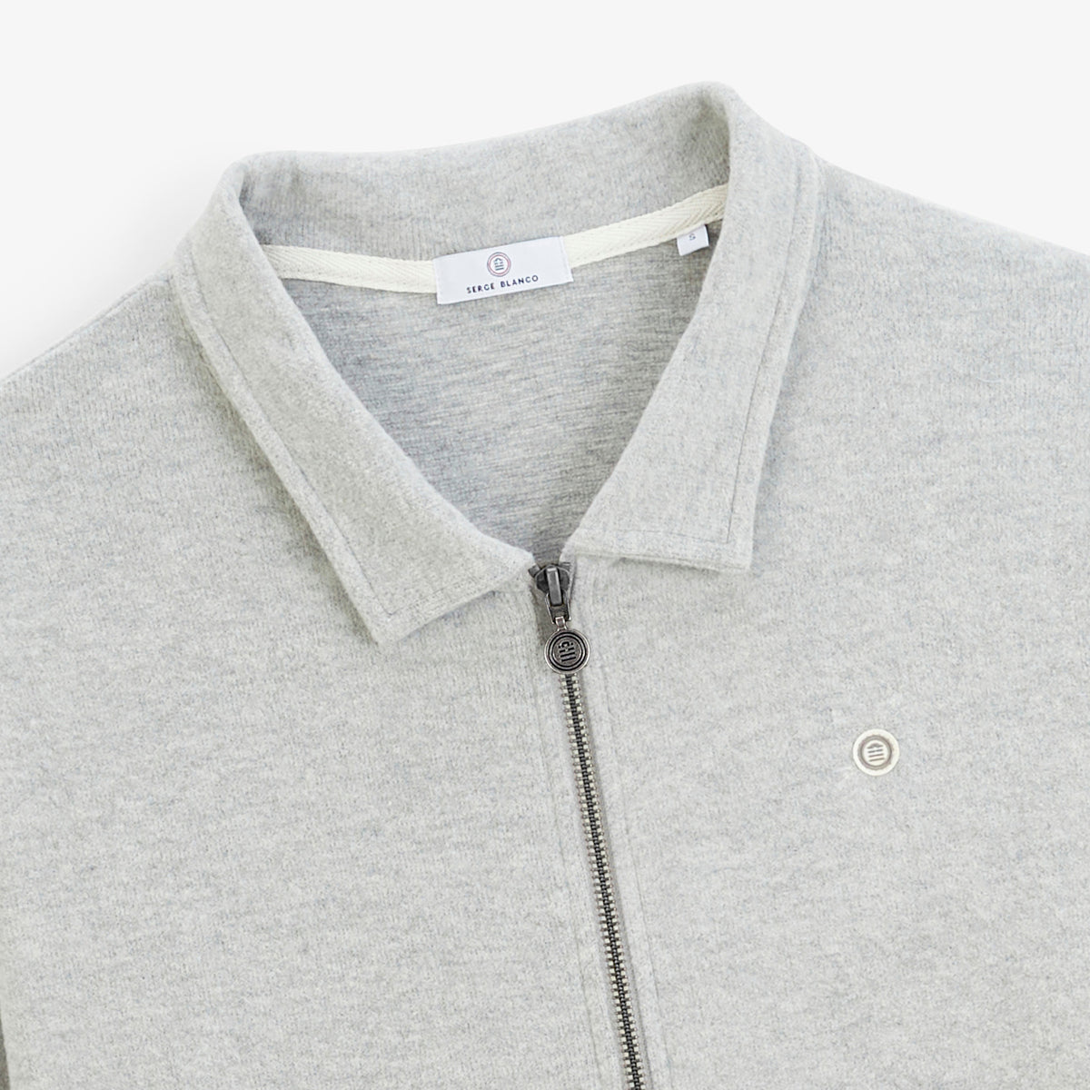 Sweat zippé French Rib col chemise gris chiné