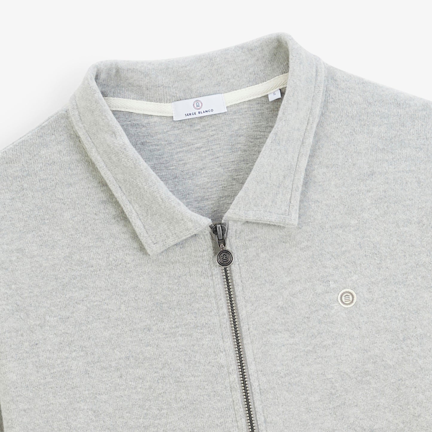 Sweat zippé French Rib col chemise gris chiné