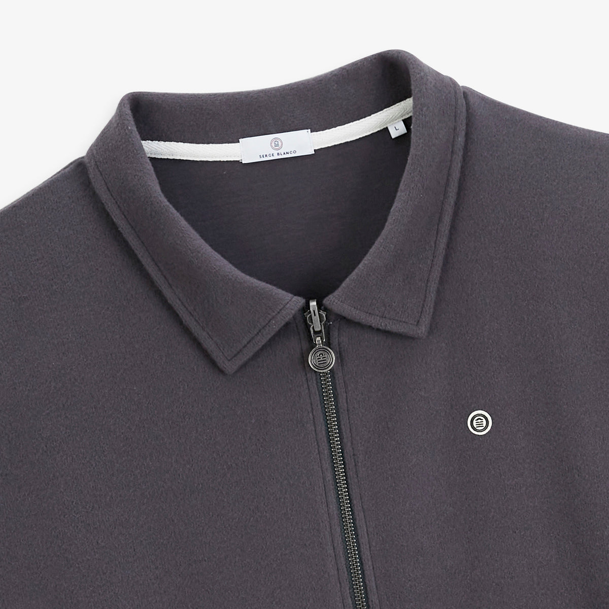 Sweat zippé French Rib col chemise gris asphalte