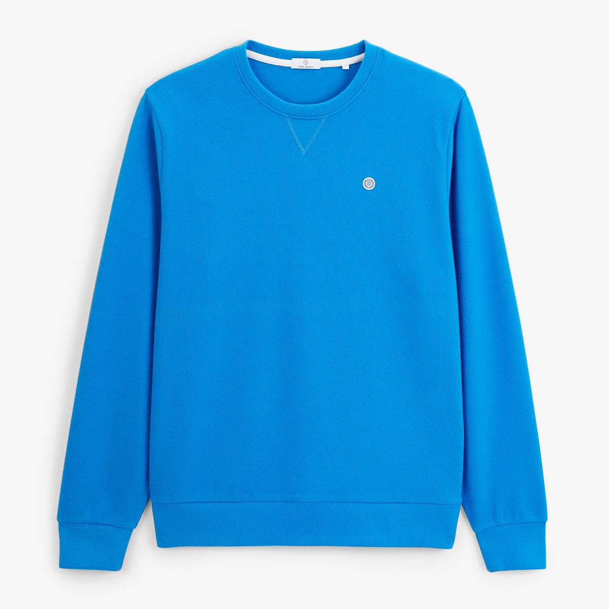Sweat col rond French Rib en coton bleu niva
