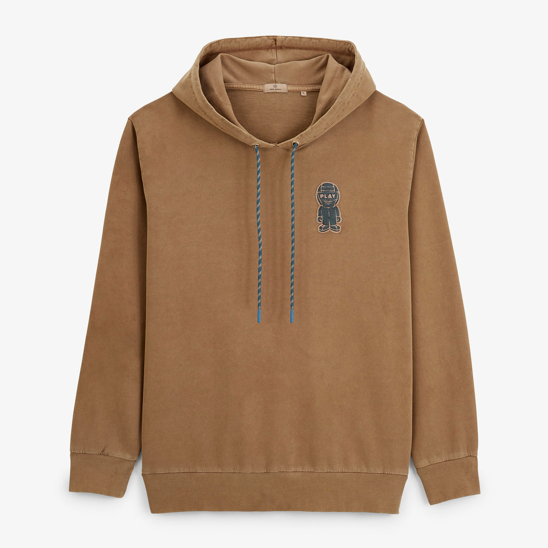 Sweat à capuche en coton molleton marron caramel broderie Pilote SBPLAY