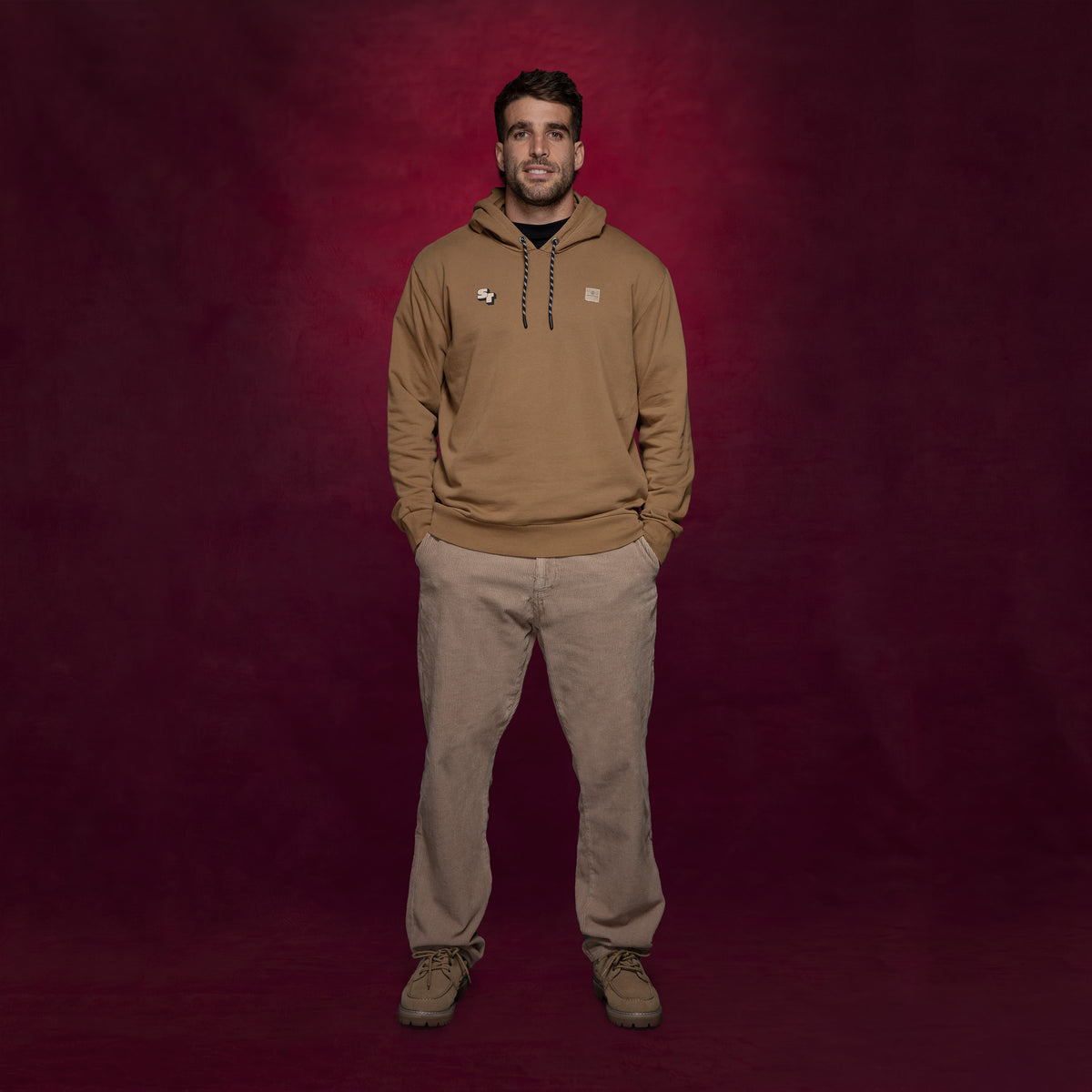Felpa con cappuccio in cotone felpato color marrone caramello dello Stade Toulousain SBPLAY