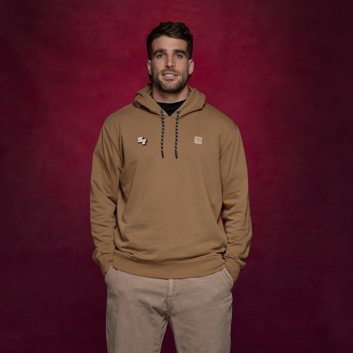 Felpa con cappuccio in cotone felpato color marrone caramello dello Stade Toulousain SBPLAY