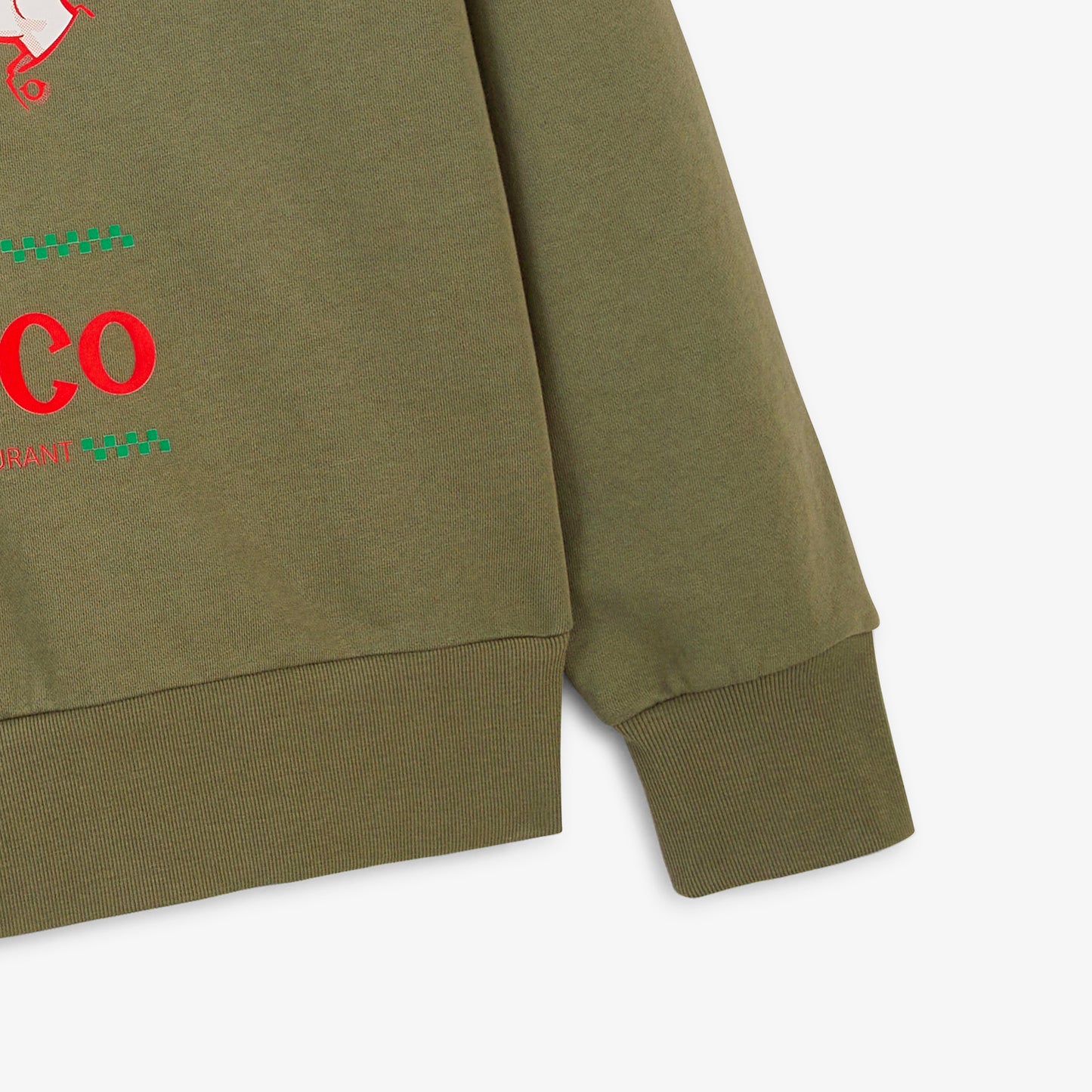 Sweat col rond imprimé Blanco Family Restaurant vert militaire