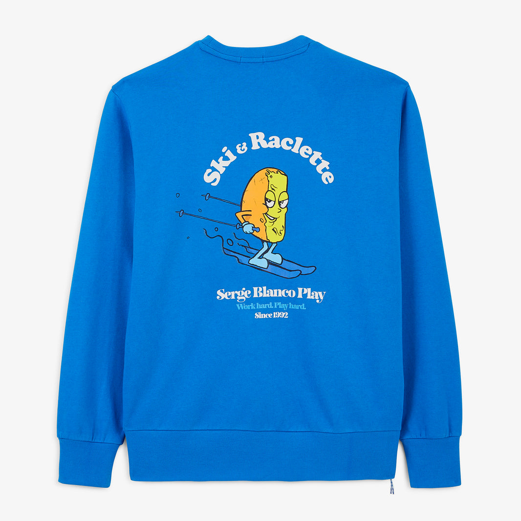 Sweat col rond imprimé Ski & Raclette bleu niva