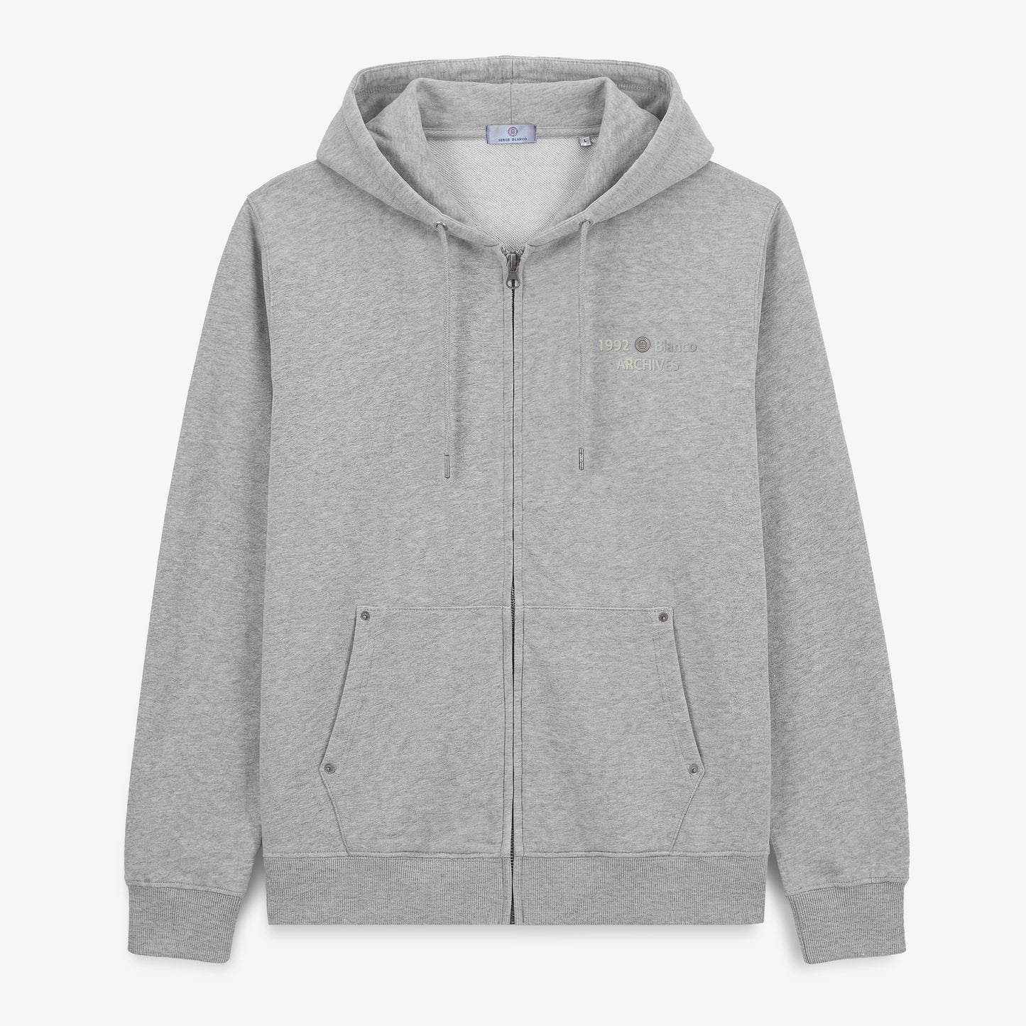 Sweat à capuche zippé teinture old en coton gris chiné